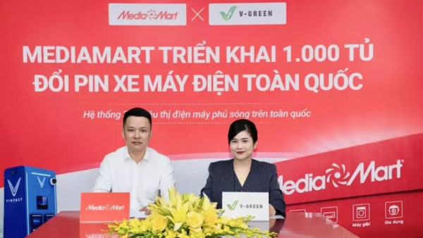 V-Green lắp 1.000 tủ đổi pin xe máy điện tại các siêu thị điện máy MediaMart trong tháng 5/2026